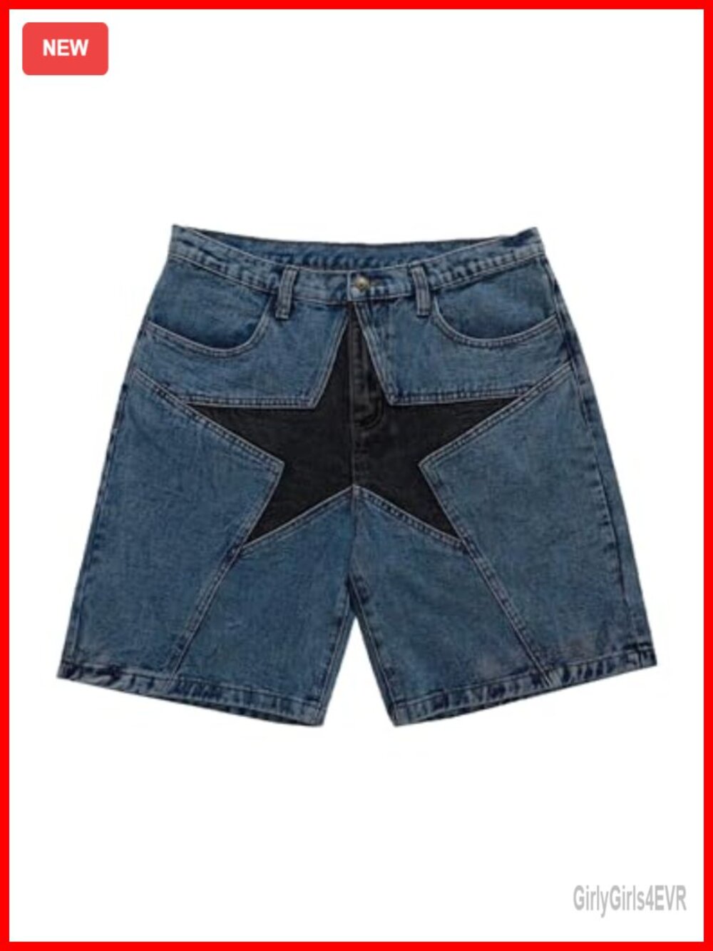 Y2K Star Patchwork Denim Shorts Unisex Streetwear Jorts